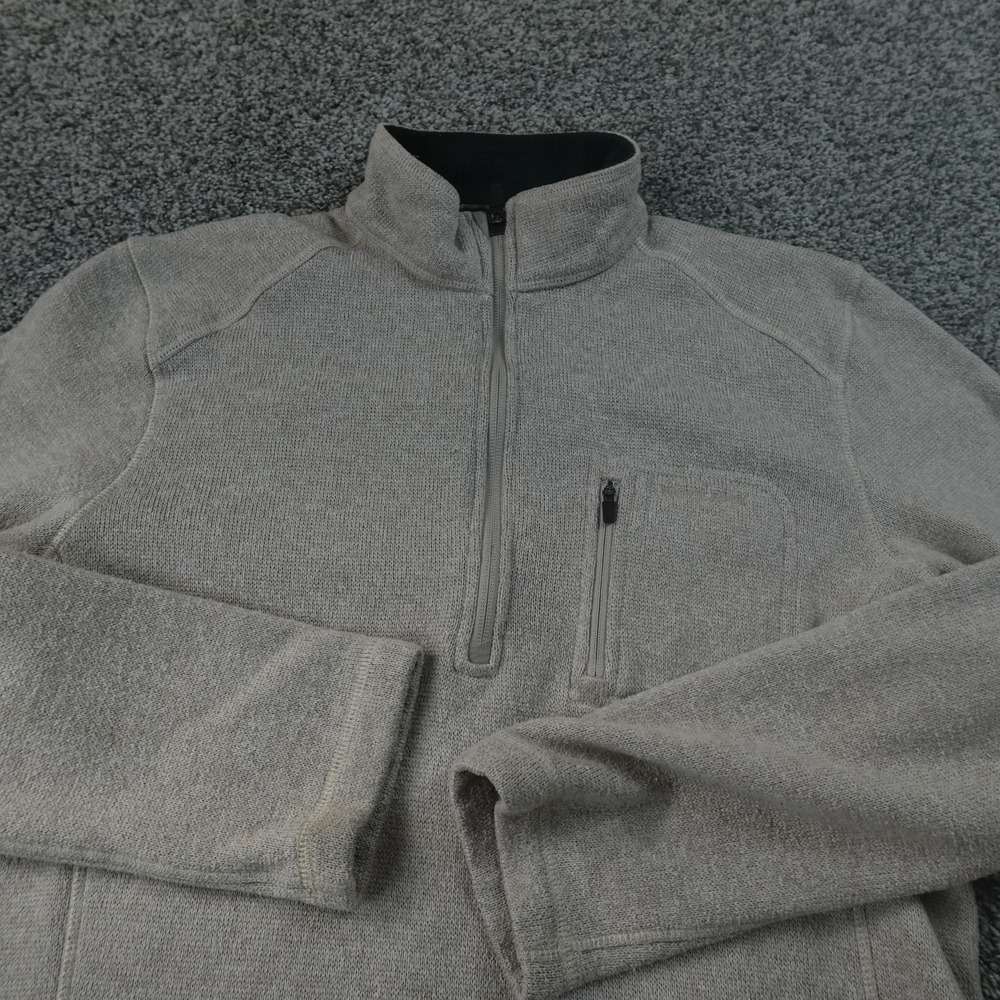 Woolrich Sweater Mens M Beige Fleece 1/4 Zip Mock‎ Neck Pullover Hiking Outdoor